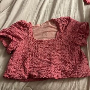 Pink cropped bubble sleeve top